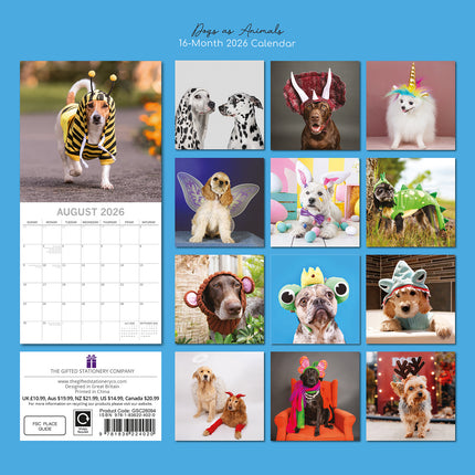 Dogs as Animals 2026 Square Wall Calendar Pets Animals 16 Months Premium Planner