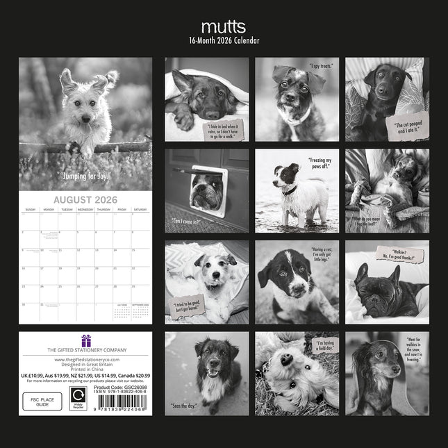 Mutts - 2026 Square Wall Calendar Pets Animals 16 Months New Year Home Planner
