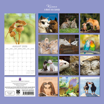 Kisses - 2026 Square Wall Calendar Dogs Pets Animals 16 Months Premium Planner