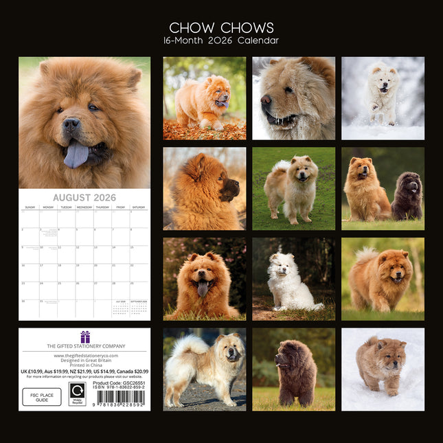 Chow Chow - 2026 Square Wall Calendar Dogs Puppies Pets Animals 16 Month Planner