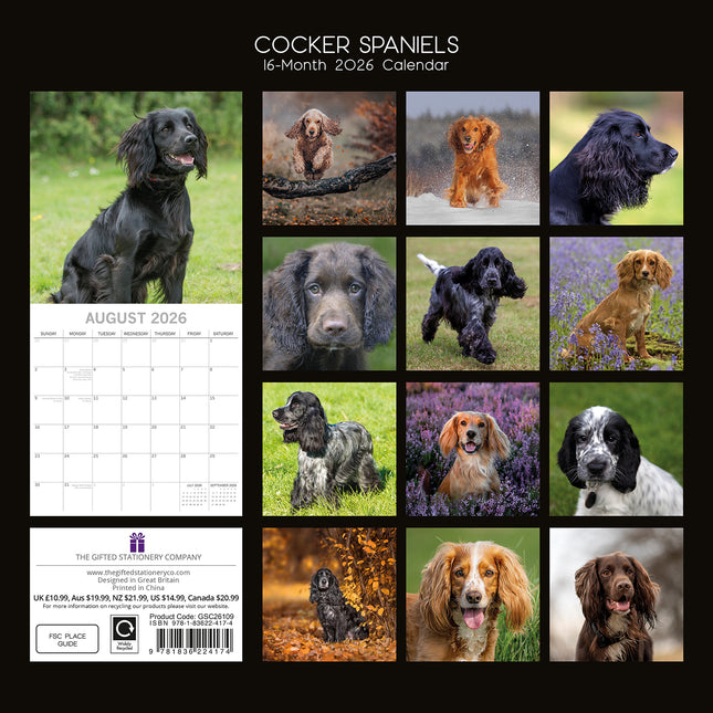 Cocker Spaniels 2026 Square Wall Calendar Dogs Puppies Pets Animals Planner Gift