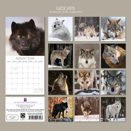 Wolves - 2026 Square Wall Calendar Pets Animals 16 Months Premium Planner Gift