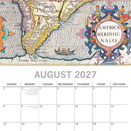 Antique Maps 2027 Premium Square Wall Calendar August sample page