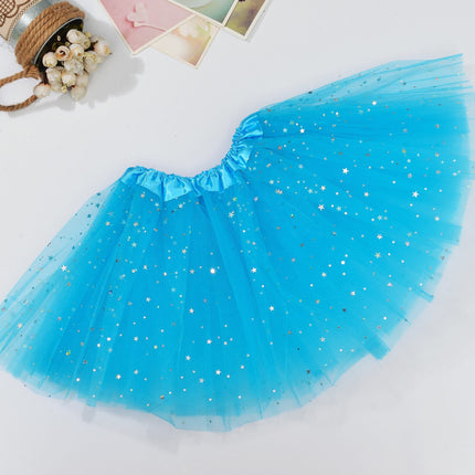 Sequin Tulle Tutu Skirt Ballet Kids Princess Dressup Party Baby Girls Dance Wear - Blue