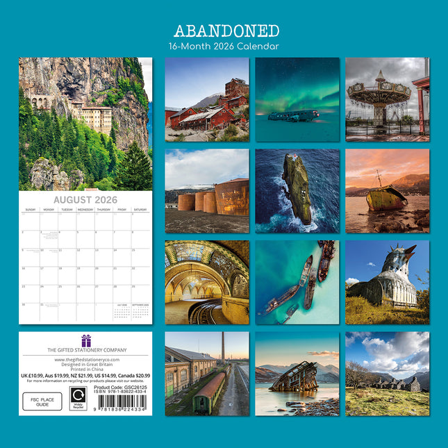 Abandoned - 2026 Square Wall Calendar 16 Months Arts Photography Planner Gift