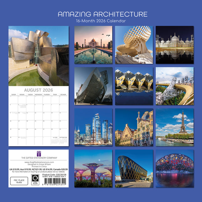 Amazing Architecture 2026 Square Wall Calendar 16 Month Arts Photos Planner Gift