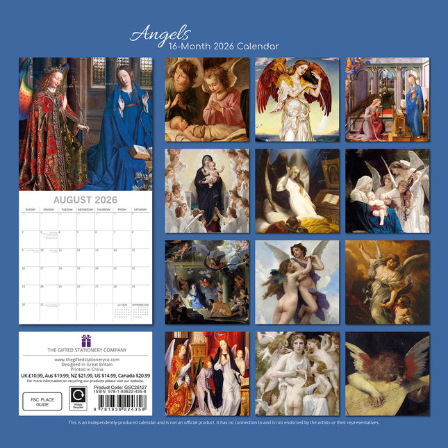 Angels - 2026 Square Wall Calendar 16 Months Arts Photography Home Planner Gift
