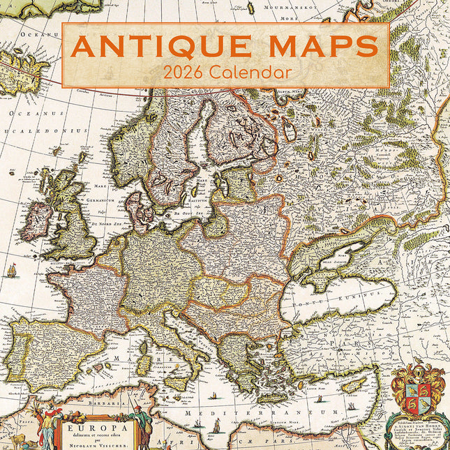 Antique Maps - 2026 Square Wall Calendar 16 Months Arts Photography Planner Gift
