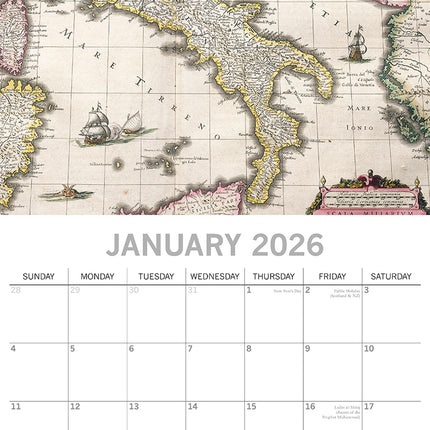 Antique Maps - 2026 Square Wall Calendar 16 Months Arts Photography Planner Gift