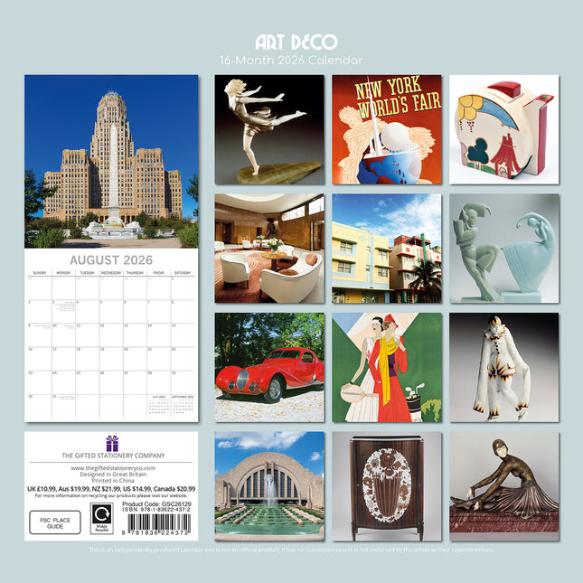 Art Deco - 2026 Square Wall Calendar 16 Months Arts Photography Planner Gift