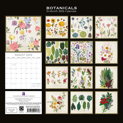 Botanicals - 2026 Square Wall Calendar 16 Months Arts Photography Planner Gift