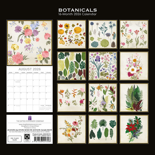 Botanicals - 2026 Square Wall Calendar 16 Months Arts Photography Planner Gift