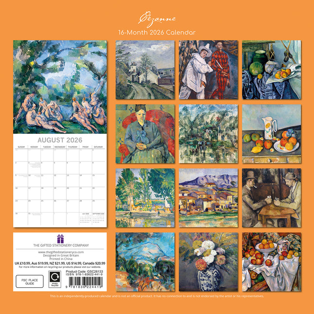 Cezanne - 2026 Square Wall Calendar 16 Months Arts Photography Home Planner Gift