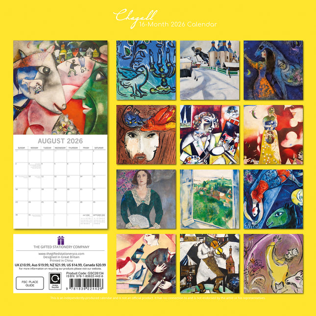 Chagall 2026 Rectangle Wall Calendar