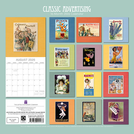 Classic Advertising 2026 Square Wall Calendar 16 Months Arts Photos Planner Gift