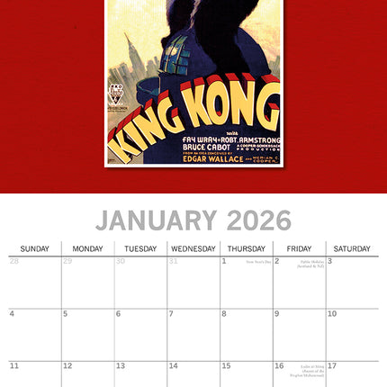 Classic Movie Posters 2026 Square Wall Calendar 16 Month Arts Photo Planner Gift