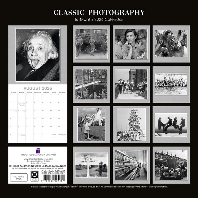 Classic Photography 2026 Square Wall Calendar 16 Months Arts Photos Planner Gift