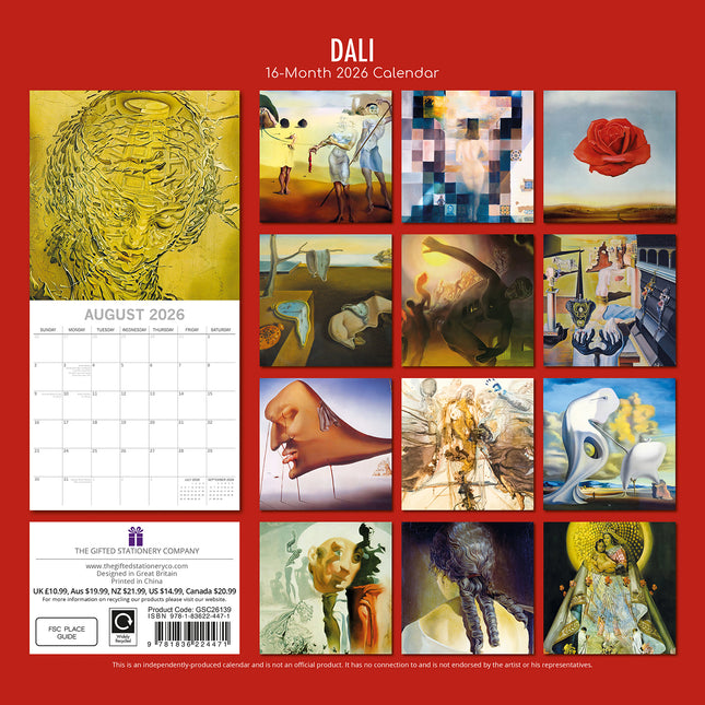 Dali 2026 Square Wall Calendar 16 Months Arts Photography Planner New Year Gift