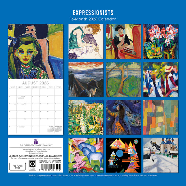Expressionists - 2026 Square Wall Calendar 16 Months Arts Photos Planner Gift