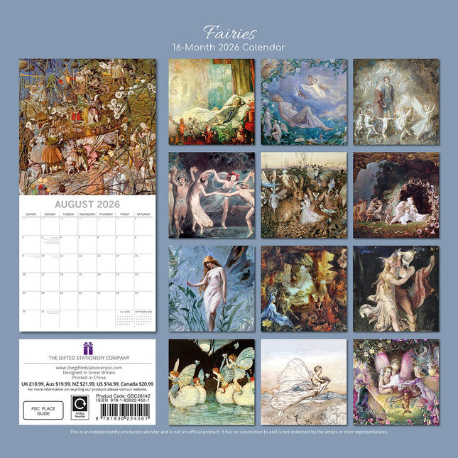 Fairies - 2026 Square Wall Calendar 16 Months Arts Photography Home Planner Gift
