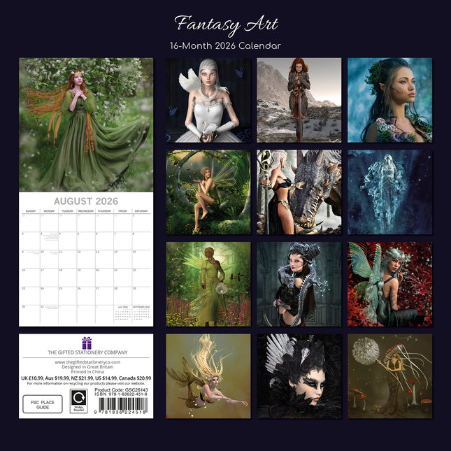 Fantasy Art - 2026 Square Wall Calendar 16 Months Arts Photography Planner Gift