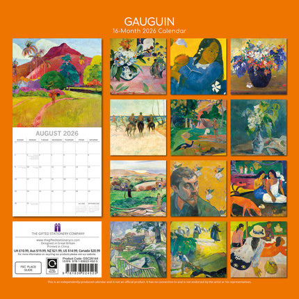 Gauguin - 2026 Square Wall Calendar 16 Months Arts Photography Home Planner Gift