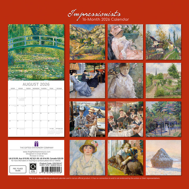 Impressionists 2026 Rectangle Wall Calendar