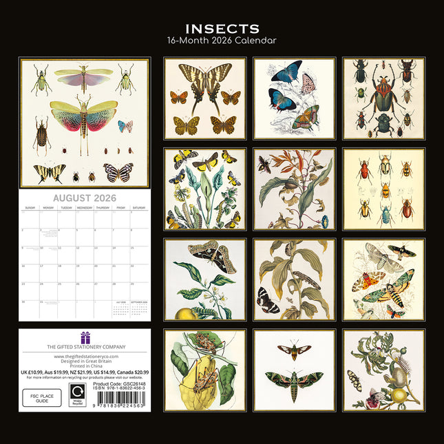 Insects - 2026 Square Wall Calendar 16 Months Arts Photography Home Planner Gift