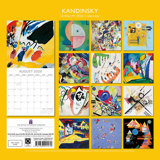 Kandinsky - 2026 Square Wall Calendar 16 Months Arts Photography Planner Gift