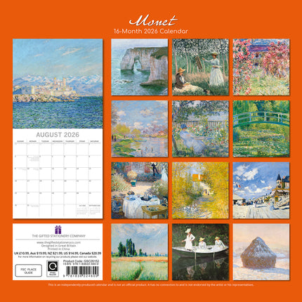 Monet - 2026 Square Wall Calendar 16 Months Arts Photography Home Planner Gift