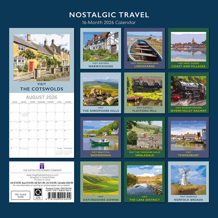 Nostalgic Travel - 2026 Square Wall Calendar 16 Months Arts Photos Planner Gift