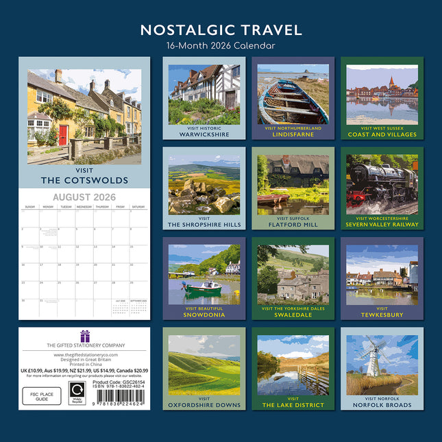 Nostalgic Travel - 2026 Square Wall Calendar 16 Months Arts Photos Planner Gift