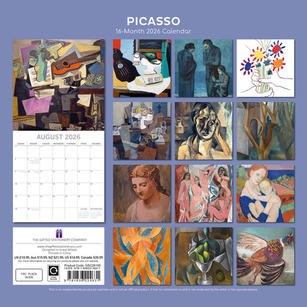 Picasso - 2026 Square Wall Calendar 16 Months Arts Photography Home Planner Gift