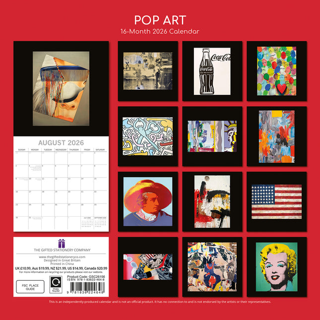 Pop Art - 2026 Square Wall Calendar 16 Months Arts Photography Home Planner Gift