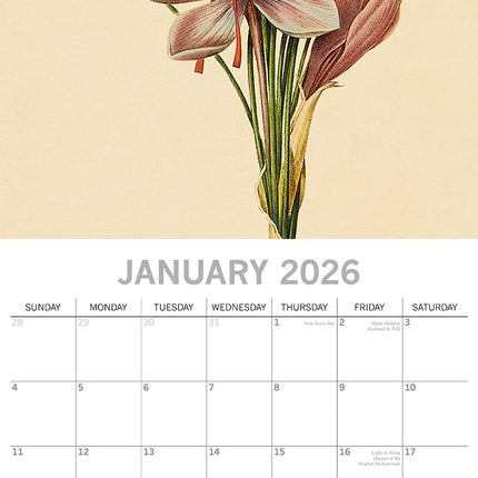 Redouté - 2026 Square Wall Calendar 16 Months Arts Photography Home Planner Gift
