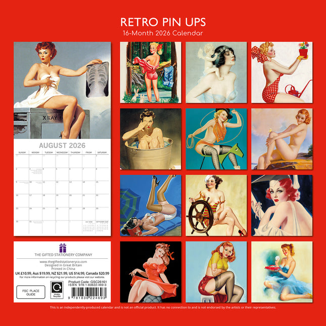 Retro Pin Ups - 2026 Square Wall Calendar 16 Month Arts Photography Planner Gift