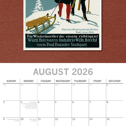 Vintage Skiing Posters 2026 Square Wall Calendar 16 Month Art Photo Planner Gift