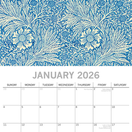 William Morris - 2026 Square Wall Calendar 16 Months Arts Photos Planner Gift