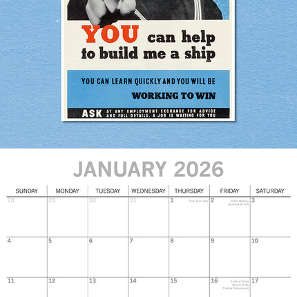 World War Posters - 2026 Square Wall Calendar 16 Months Arts Photos Planner Gift
