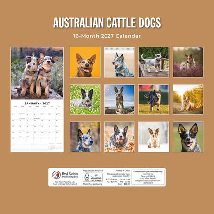 Australian Cattle Dogs 2027 square wall calendar - back cover