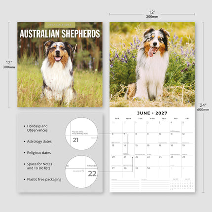 Australian Shepherds 2027 square wall calendar - product specifications