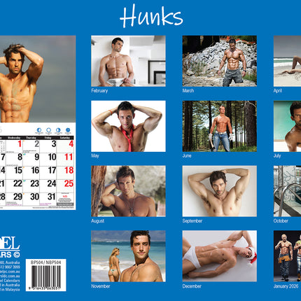 Hunks - 2025 Rectangle Wall Calendar 16 Months Planner Handsome Men Photos Gift