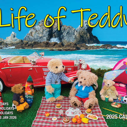 Life of Teddy - 2025 Rectangle Wall Calendar 13 Months Planner Adventures Gift