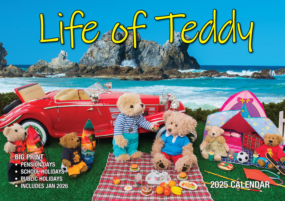 Life of Teddy - 2025 Rectangle Wall Calendar 13 Months Planner Adventures Gift