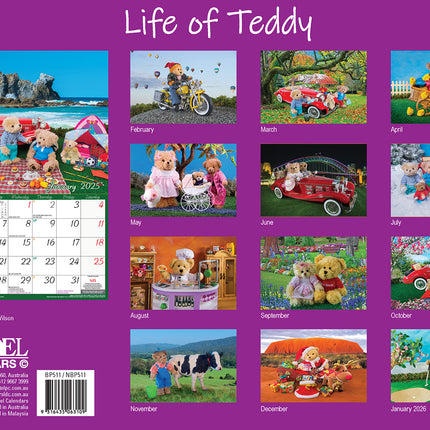 Life of Teddy - 2025 Rectangle Wall Calendar 13 Months Planner Adventures Gift