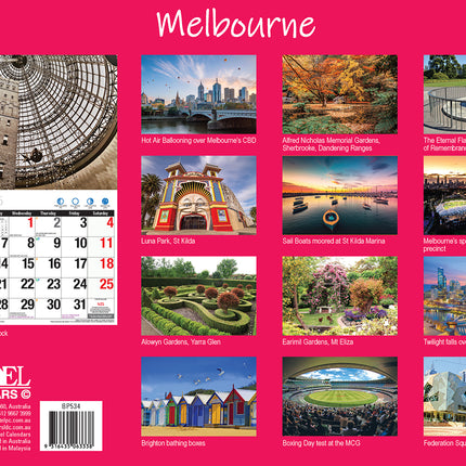 Melbourne - 2025 Rectangle Wall Calendar 16 Months Planner Cityscapes Landmarks