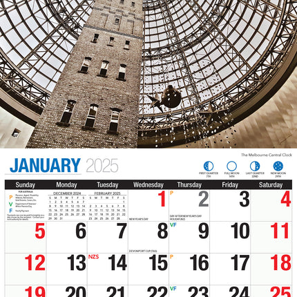 Melbourne - 2025 Rectangle Wall Calendar 16 Months Planner Cityscapes Landmarks