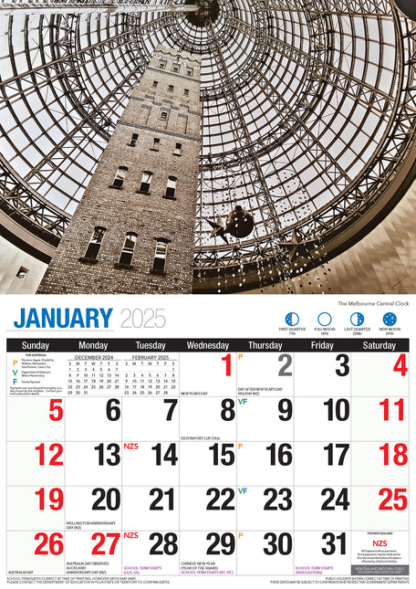 Melbourne - 2025 Rectangle Wall Calendar 16 Months Planner Cityscapes Landmarks