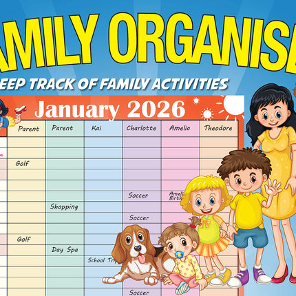 Family Organiser 2026 Rectangle Wall Calendar
