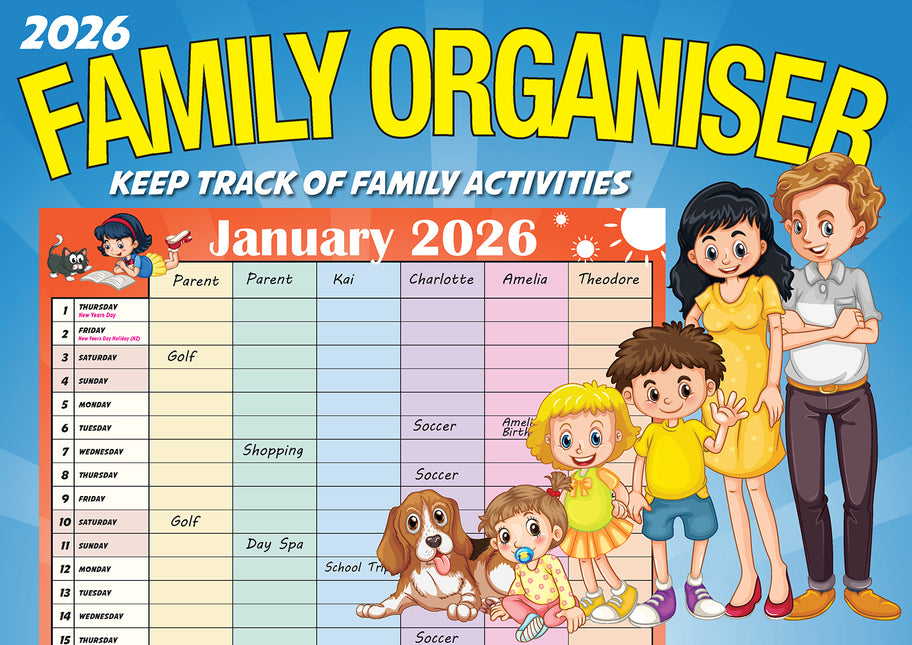 Family Organiser 2026 Rectangle Wall Calendar